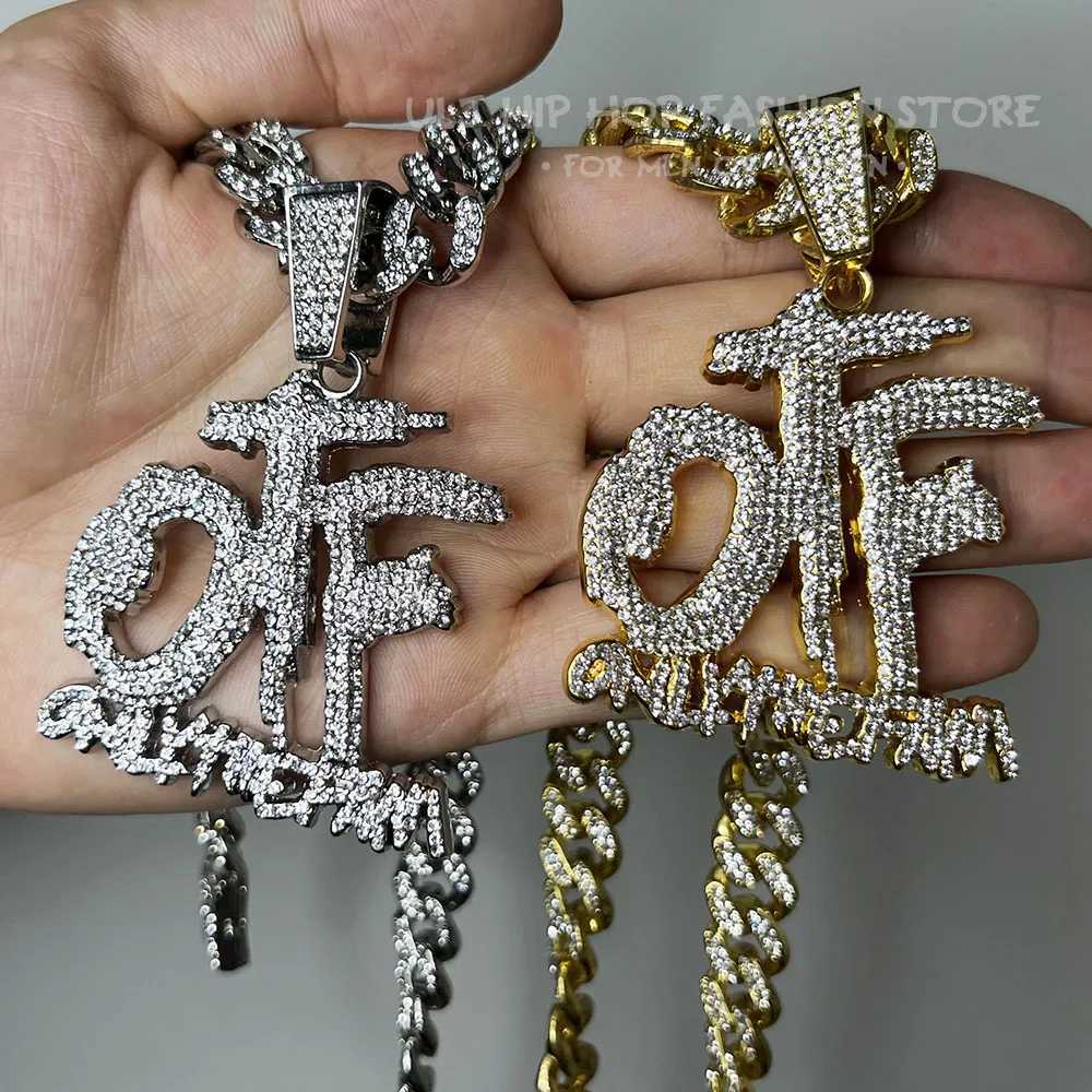 J 12mm Hip Hop Bling Rhinestone Cuban Link Chain for Wen Men Silver Color OTF Letter Pendant Necklaces Jewelry X250224