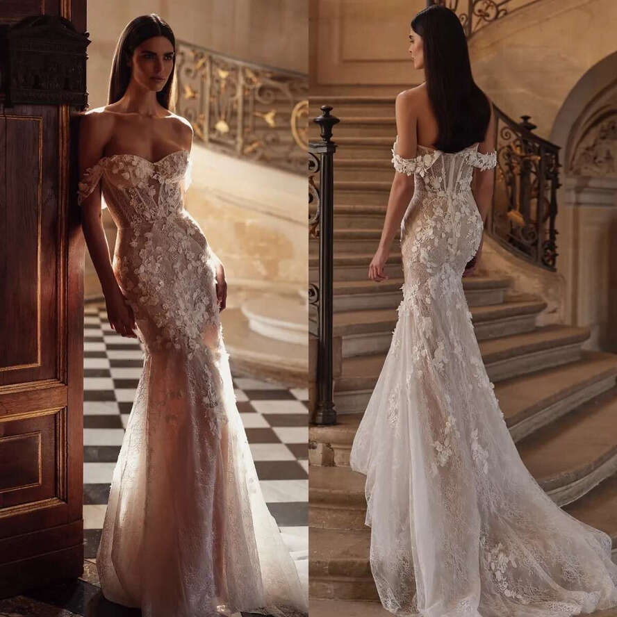 Milla Nova Lace Mermaid Dresses Bridal Gowns Off Shoulder Appliqued Wedding Dress Plus Size Bone Bodice Backless Vestidos De Novia