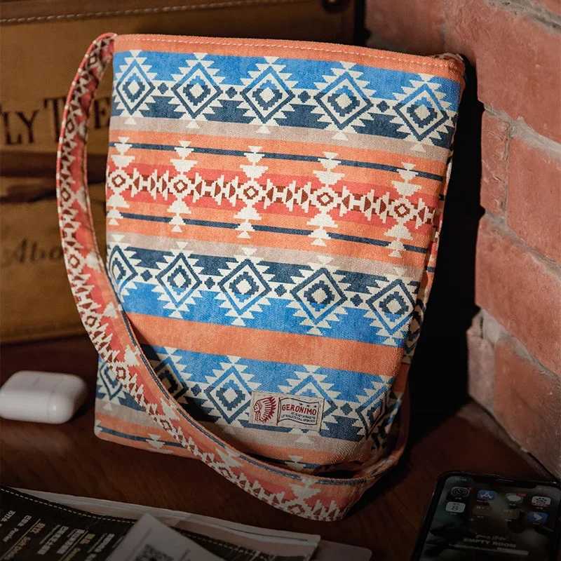 Made Vintage Ethnic Canvas Bucket Bag Niche Double-sided Dual-use Single-shoulder Handbag Messenger Commuter Bags Crossbody Z250225