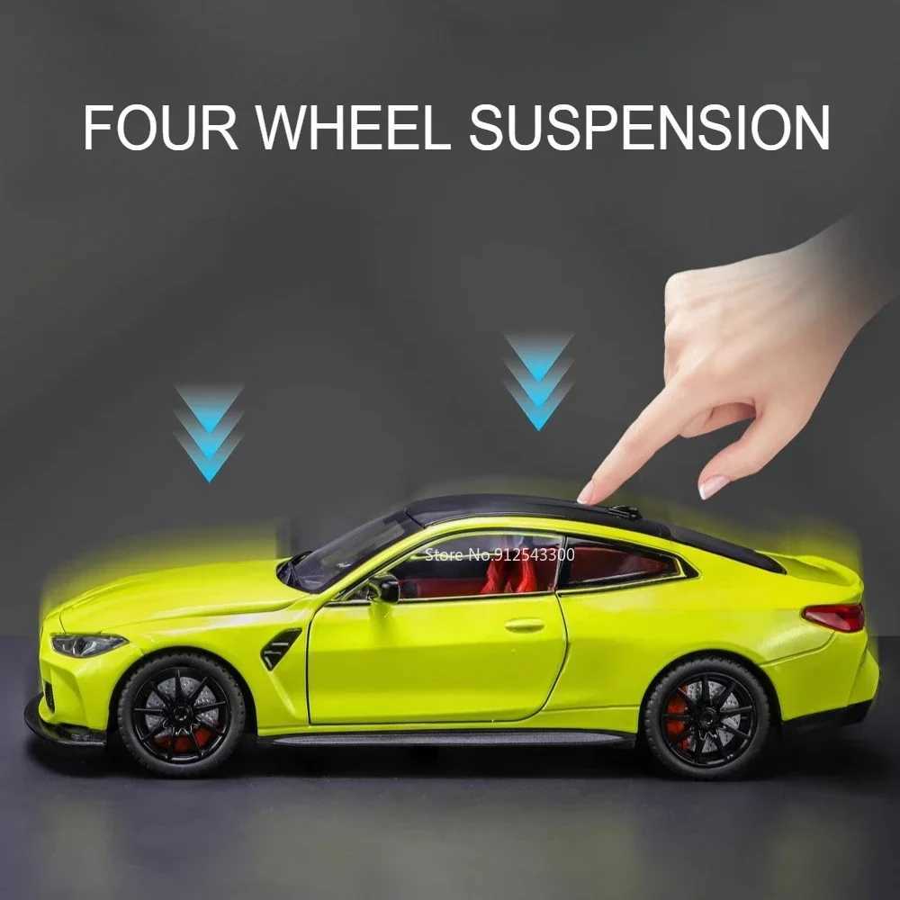 1 24 M4 Sports Car Model Toy Diecast Metal Free Wheeling sic Light Pull Back Miniature Vehicles Models Gifts for Children Free shipping