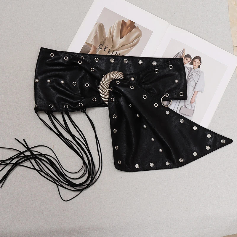 DEAT Fashion Retro Tassels Waistband For Women Trendy Metal Buckle Waist Seal Female 2024 Winter Arrival 11A02111 250221