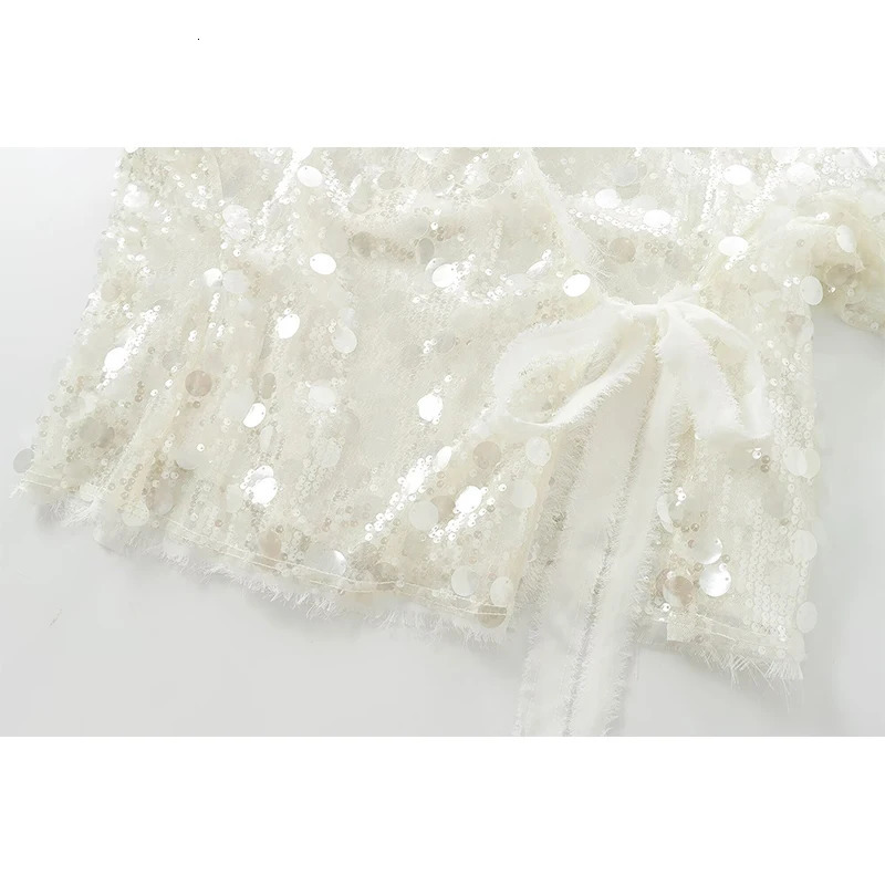 YENKYE Autumn Women Sequin Kimono Jacket Coat Long Sleeve V Neck Female Casual Loose Outerwear Chic Lady Wrap Outfits 250224