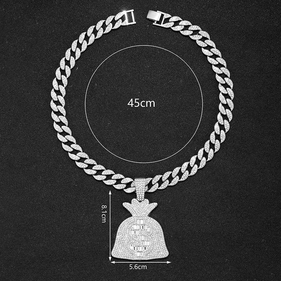 d Out Cuban Chain With Hip Hop Alloy And Bling Rhinestone Big Dollar Bag Pendant Choker Necklace X250224