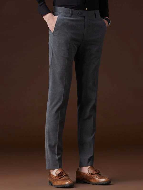 Mens Slim Fit Gray Business Casual Pants Vintage Straight Tube Formal Suit Mens Summer Black All-match Western-style Trousers W250225