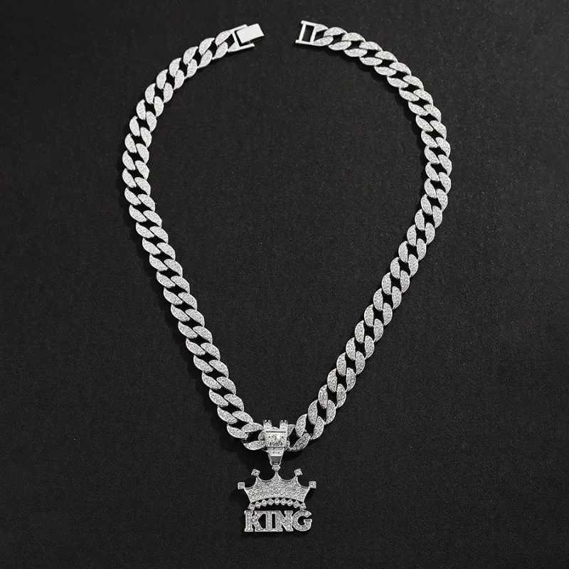 European and Hip Hop Mens Letter Crown Pendant Accessories Street Trend Cool Cuban Chain X250224