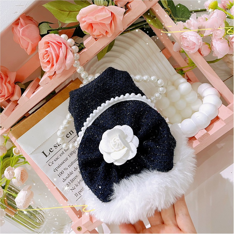 Winter Pure Cotton Dog Dress with Butterfly Flower Decoration, Wool Skirt Hem, Thick Dog Dress for Cold Weather, Suitable for Small and Medium-sized D