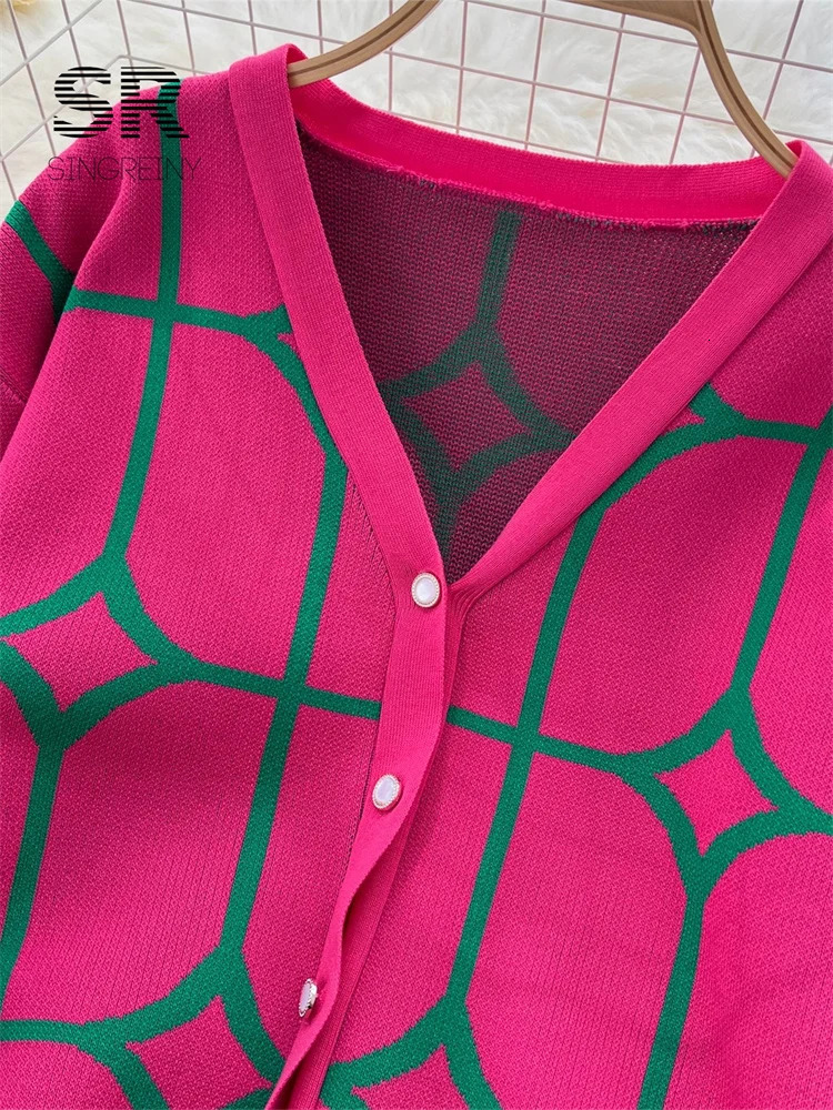 SINGREINY Basics Print Knit Two Pieces Sets Autumn Winter Single Breasted CardiganWide Leg Long Pants Fashion Streetwear Suits 250224