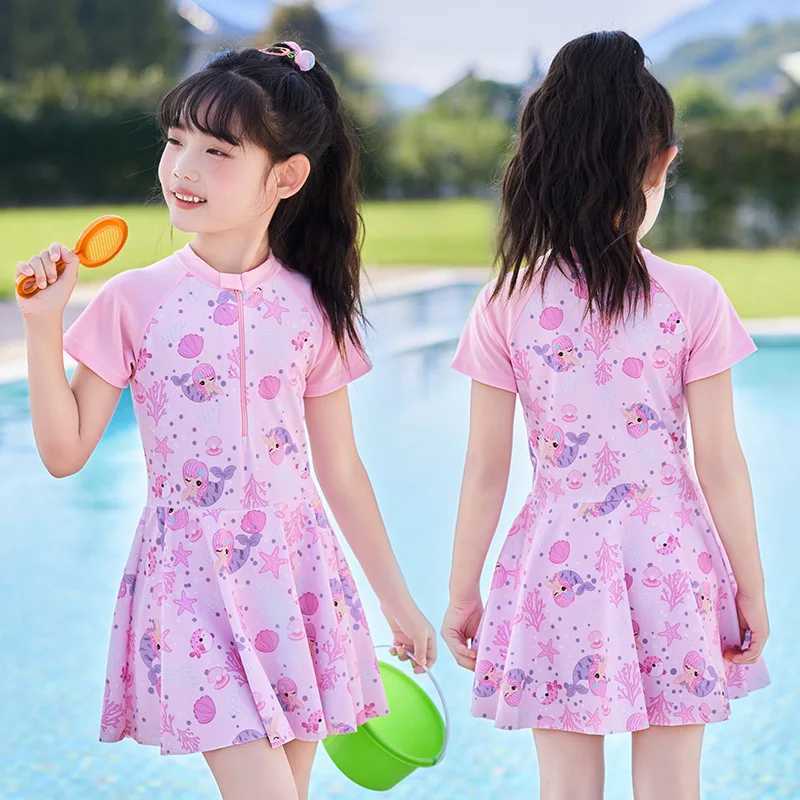 New Kids One-piece Swimsuit Ocean Coral Cartoon Print Kids Swimsuit Cute Princess Swim Dress Little Fresh Girls Swimsuit X250224
