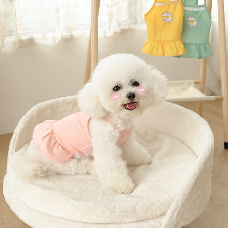 Spring and Summer Dog Sundress. Adorable Daisy - themed Princess Dress, Ideal for Teddies and Bichons. Also Suitable for Cats. Thin - fabric Dress