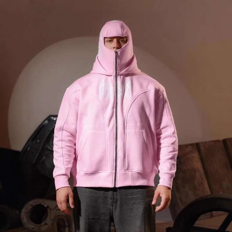 Double hood print hoodies clothing street fashion hip hop Vintage Zip up Hoodie loose casual sweatshirt men clothes tops