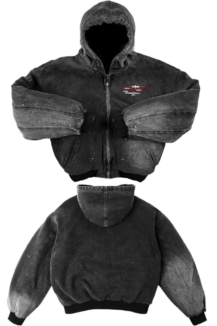 Divin Washed Vintage Zipper Hoodie Y2K Jacket Hip Hop Letter Embroidery Washed Distressed Oversized Hoodie Sweatshirt Clothes 250225