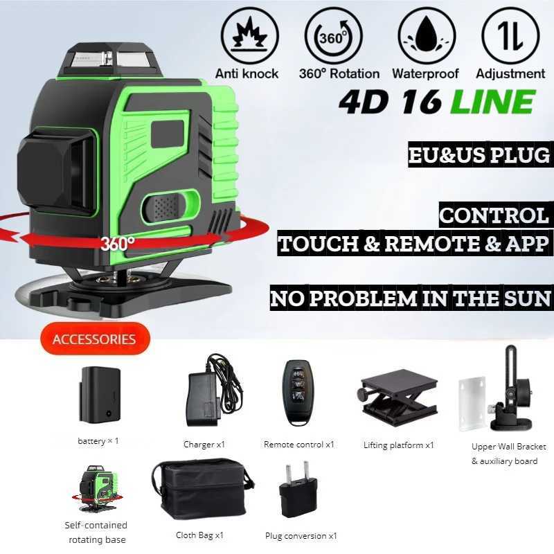 Leveling 16 Omnidirectional Self-leveling Lines Level Wall 360 4D Laser 3 Sticker with batteries Ground Function Tool two X250225