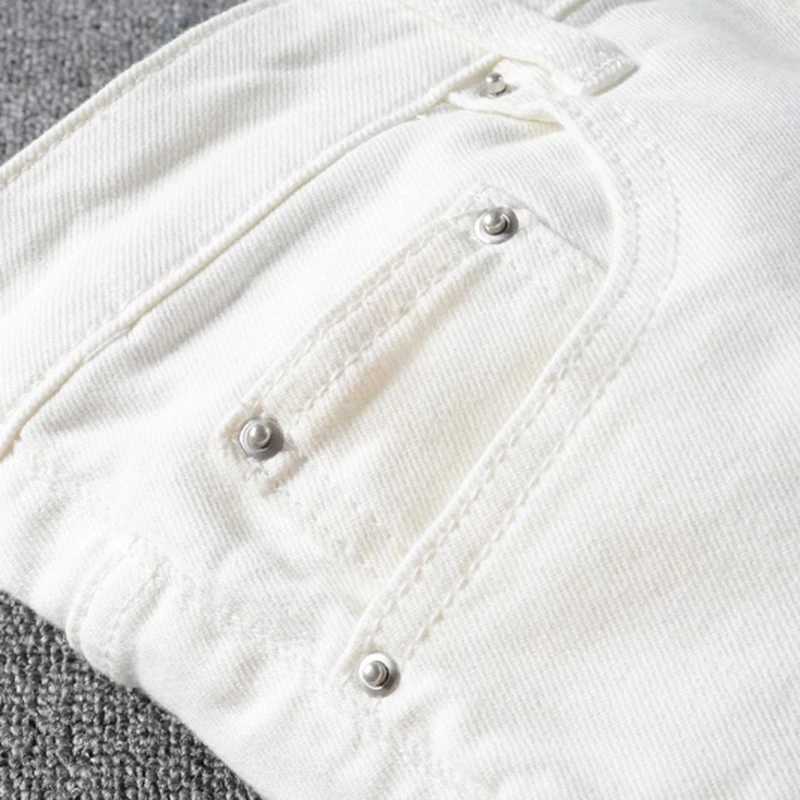 Men's Jeans Sokotoo Mens white crystal holes ripped jeans Fashion slim skinny rhinestone stretch denim pants z250225