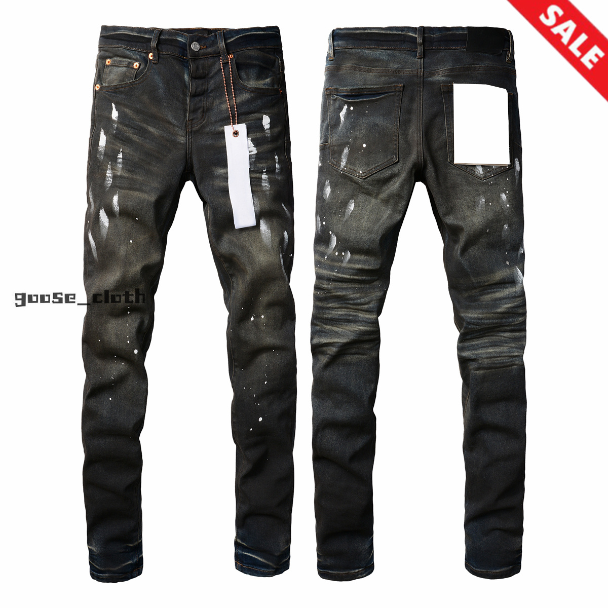 Mens High-quality Jeans Fashion design Distressed Ripped Bikers Womens Denim cargo For Men Black Pants Free shipping