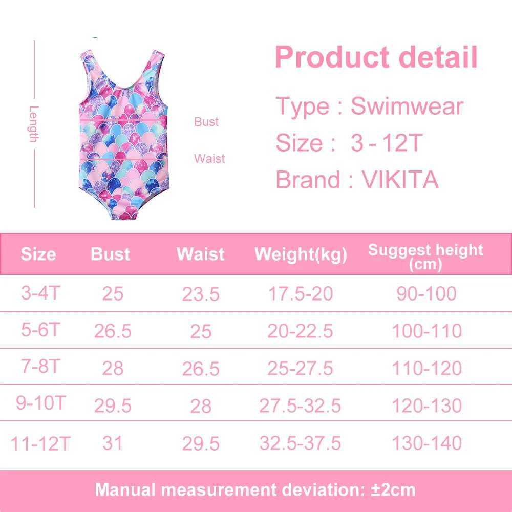 VIKITA Kids Mermaid Print Colorful Swimsuit One Piece Girls Backless Bathing Suits Children Swimwear Kids Travel Beachwear 4-10Y X250224