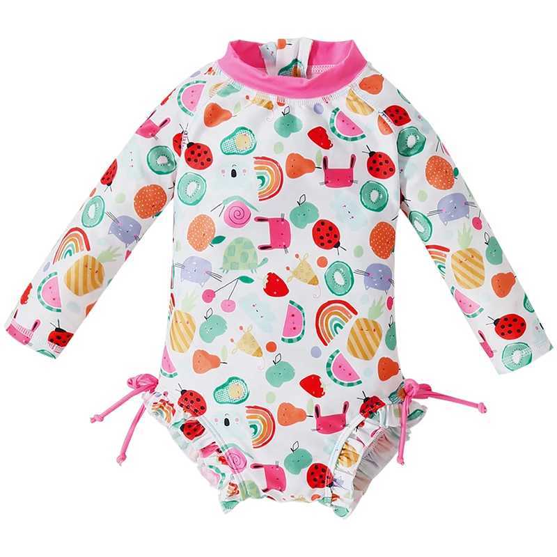 Summer Baby Girl Long Sleeved Swimsuit Sunscreen High Elasticity Fit Printed Pattern Fashionable Cute Swimming Pool Sand 1-6Y X250224