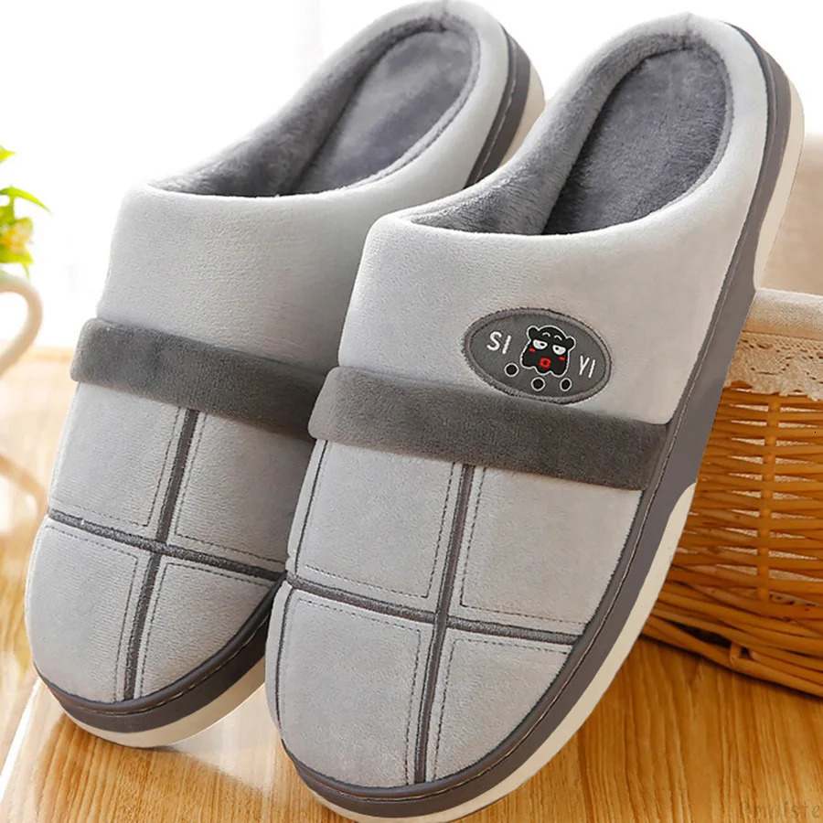 Winter Home Mens Slippers Plaid Warm Soft Memory Foam Male Indoor Shoes Plush Non-Slip Living room Slipper 250225wwbj