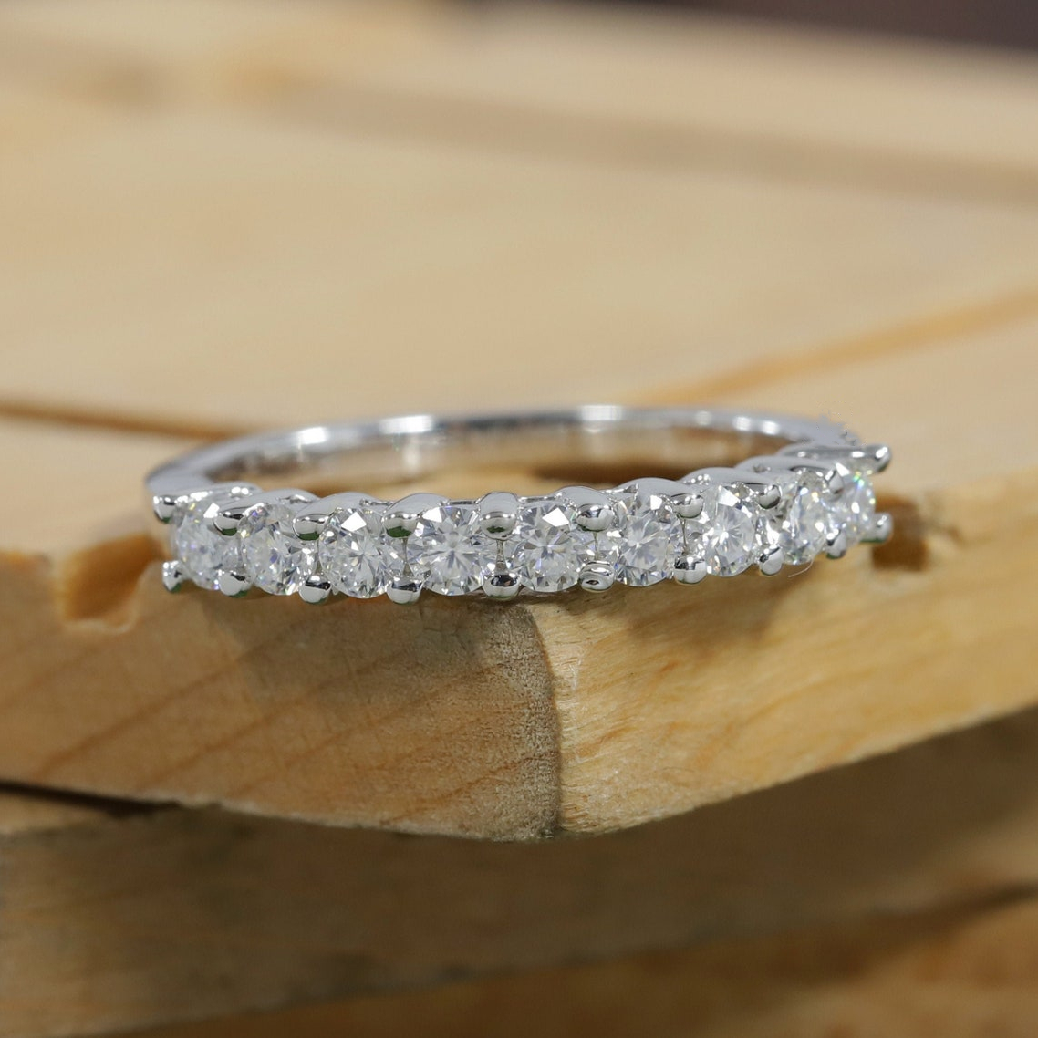 Jewelry 18K White Solid Gold 9 Stones 2.4mm 0.50CT Lab Grown Diamond Half Eternity Ring Lab Diamond Matching Band Ring Gift For