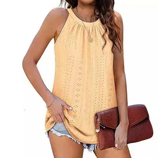 Womens Vest Top Round Neck Sleeveless Vest Female Hollow Out Comfortable Breathable Tops Casual Multiple Colors Available 250224