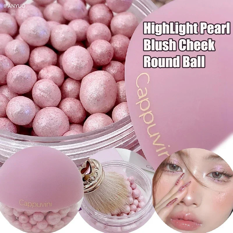 Shimmer Pearl Blush Highlighter Ball Glitter Highlight Palette Pink Brighten Face Natural Contour Cheek Blusher Makeup Cosmetics 250224