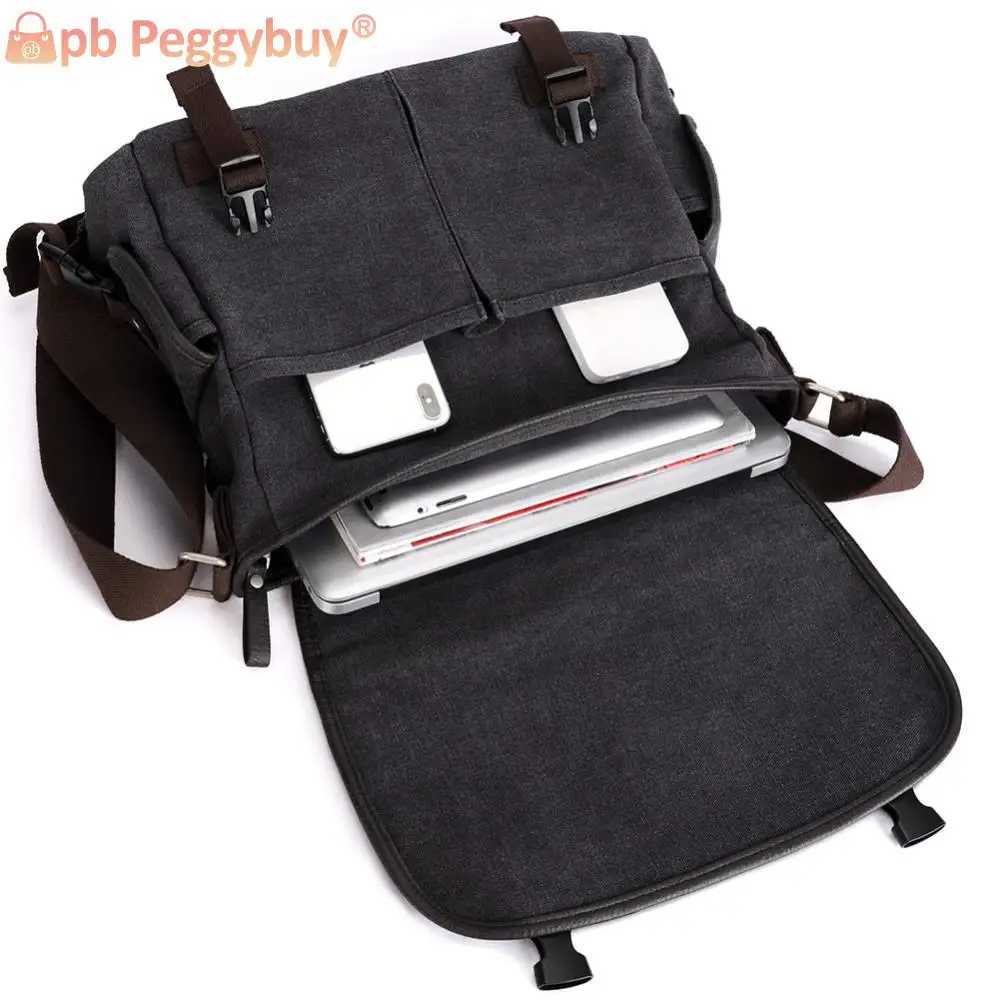 Vintage Messenger Bag Multi Pockets Crossbody Bags For Men Water Resistant 14 Inch Laptop Pouch Adjustable Strap for School Work Z250225