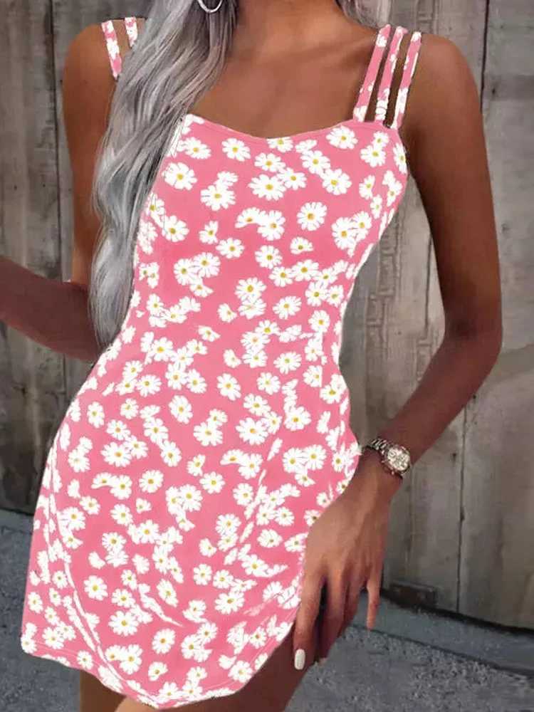 Summer Floral Print Camisole Dress Women Casual O-Neck Sveless Mini Dress Sexy Dresses Short Skirt Beach SundressXJ250224