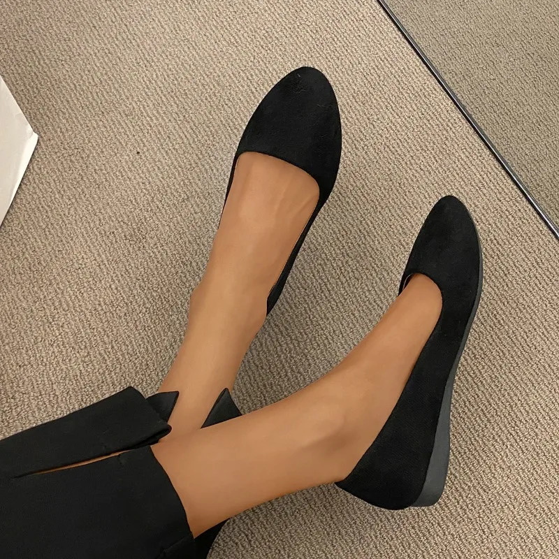Fashion coat Solid color large light mouth womens suede comfortable flat shoes womens Zapatos De Mujer 250224