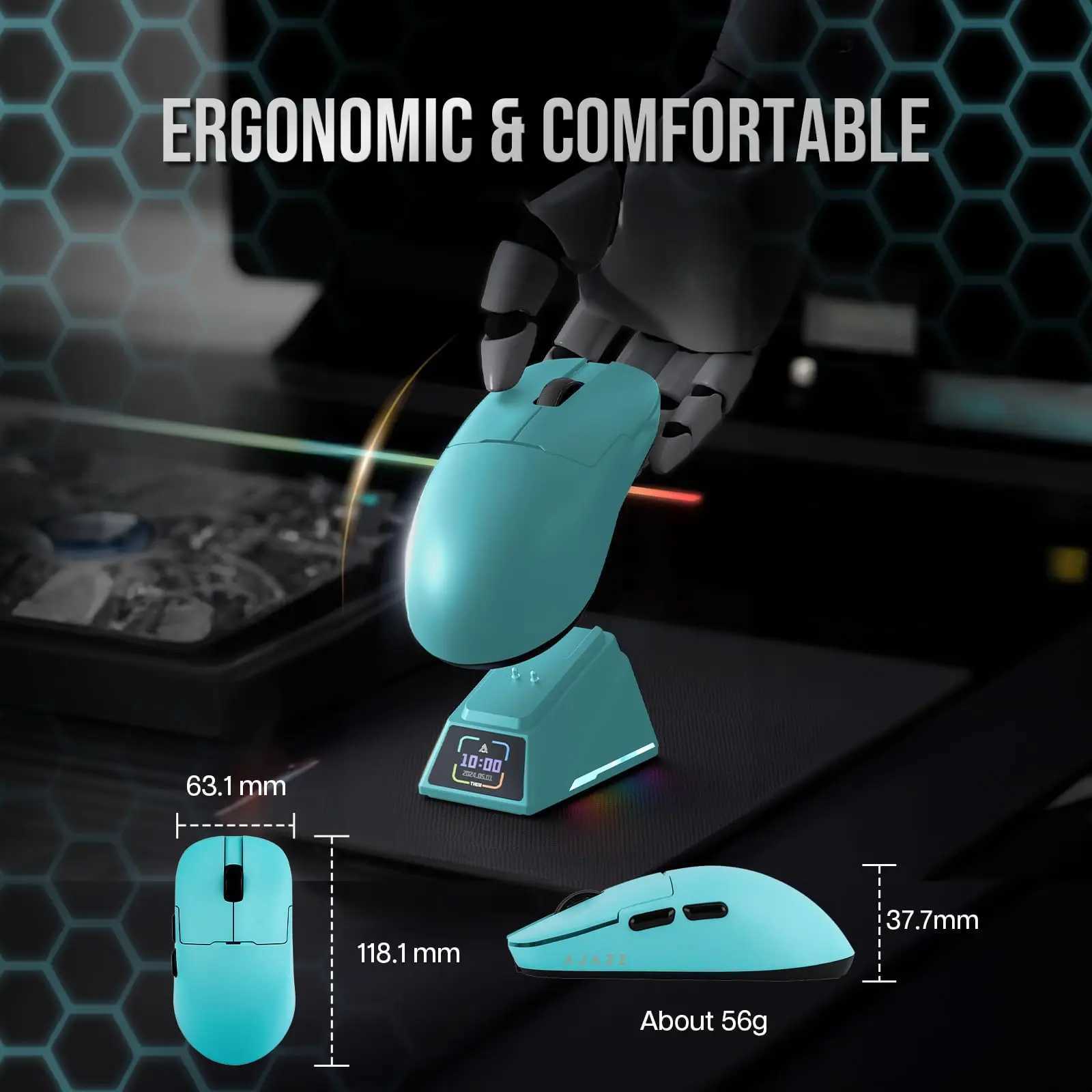 New Arrival AJAZZ AJ159 APEX Wireless Mouse PAW3950 Sensor 2.4G/BT/USB-C Optical Gaming Mouse 56g Lightweight With 8K Magnetic Charging Base T250225
