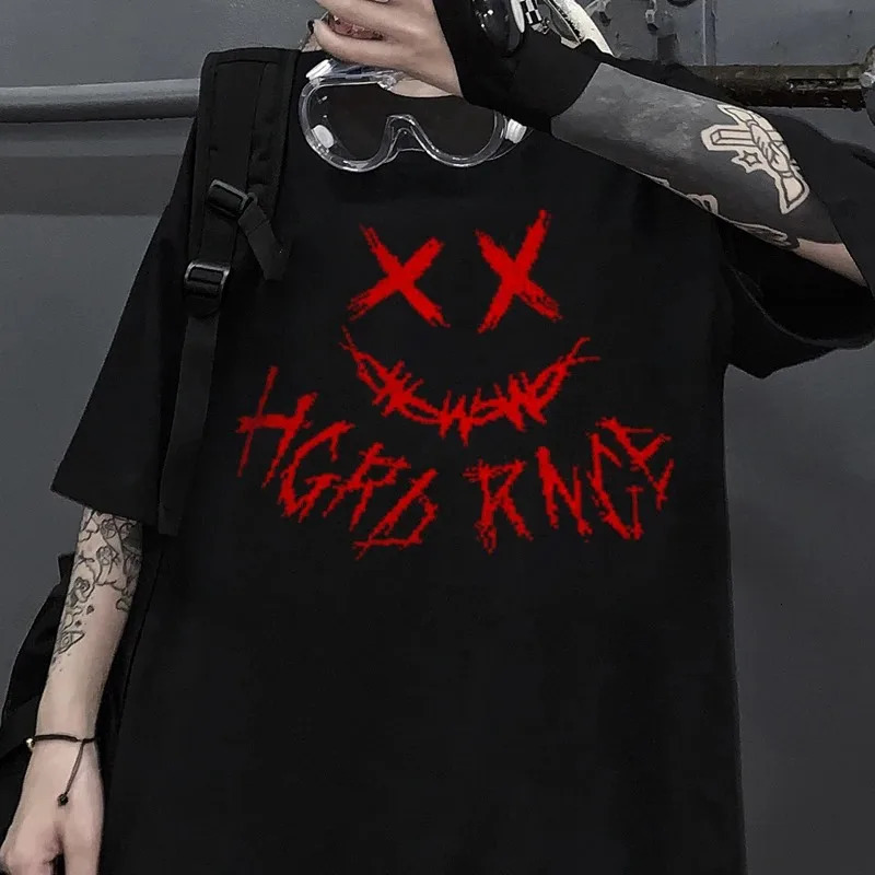 Black Demon Punk Gothic Anime Print Tshirt Harajuku Y2K Tops Summer Oversized T Shirt Retro Men Women Clothes Streetwear 250214