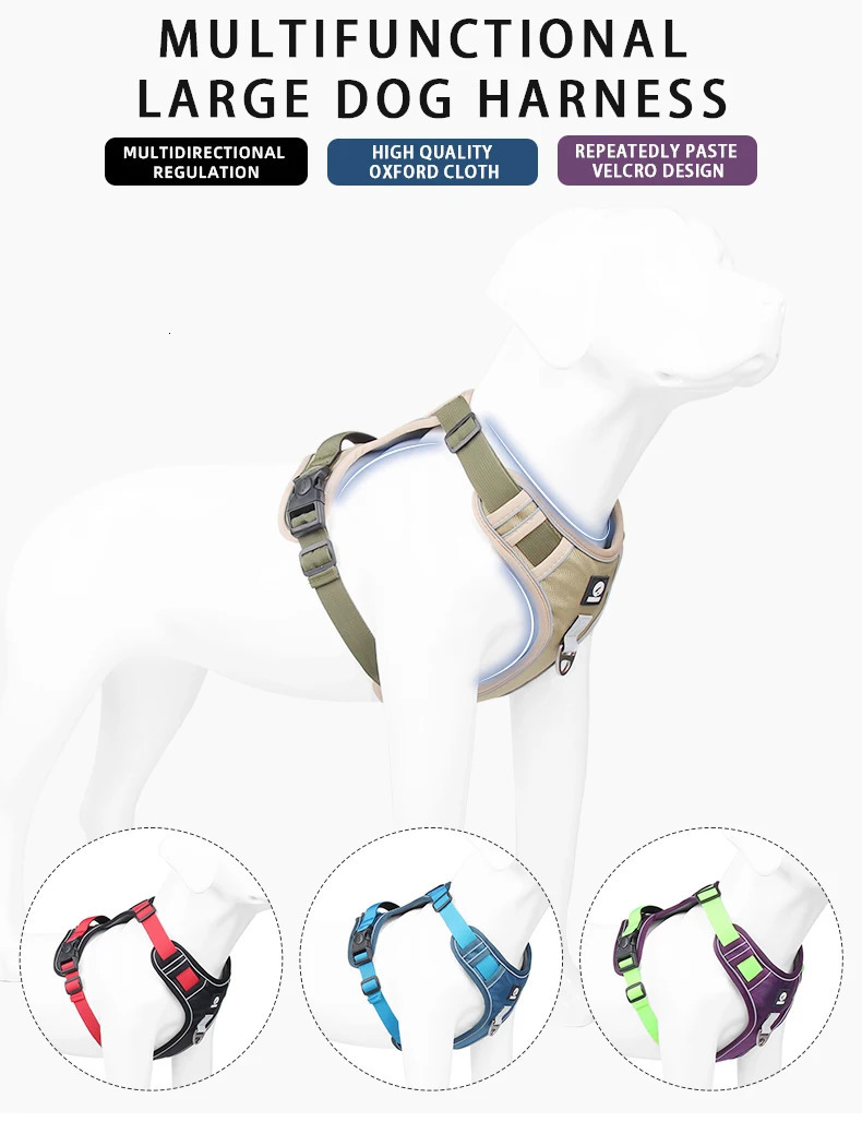 Medium Large Dog Harnesses Collar Labrador Army Reflective Adjustable Harness Oxford Cloth Pet Vest Training Hound Walk the Dog 250224
