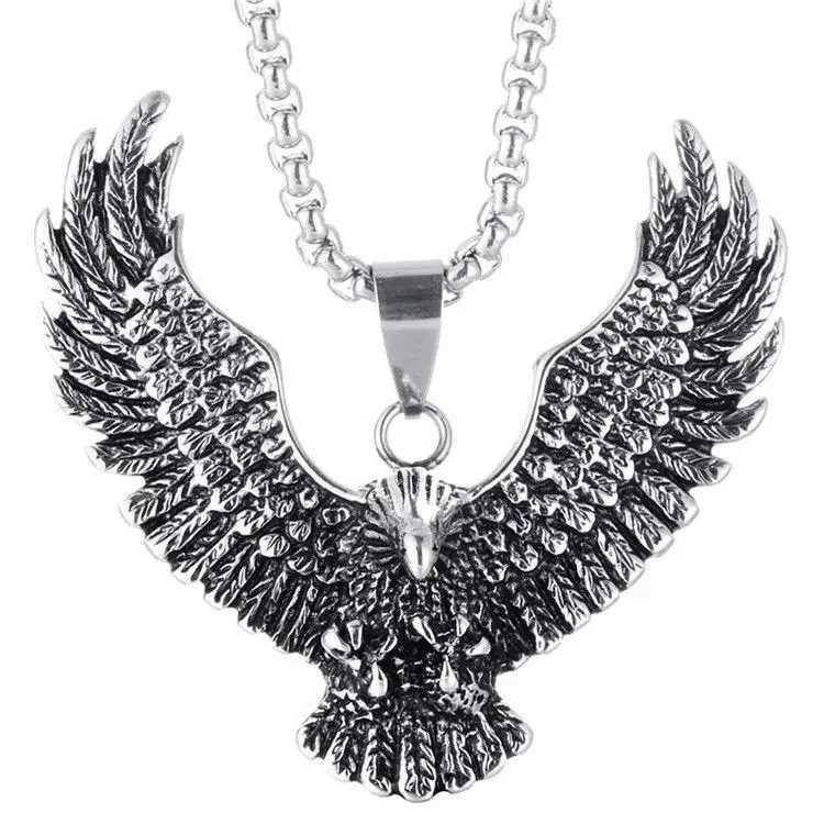 Classic punk style motorcycle gold accessories wing pendant necklace mens jewelry X250224