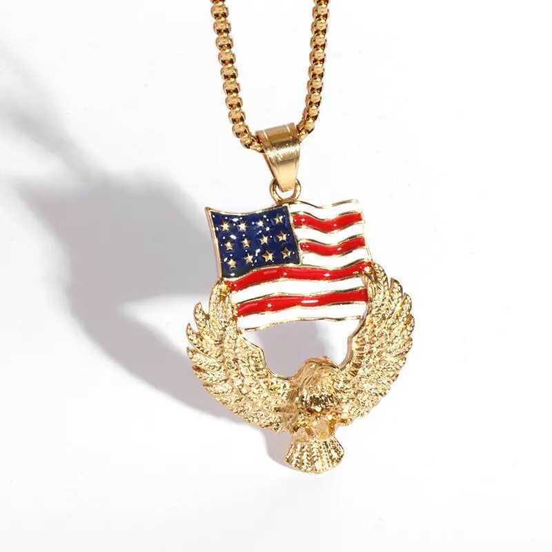 Vintage Flag Pendant Necklace Mens Hip Hop Rock Party Jewelry Gift X250224