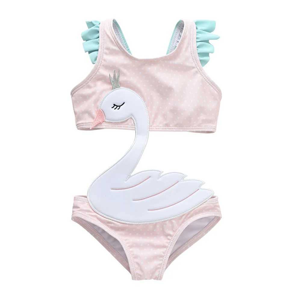 1-7Y Baby Infant Children Swan Style Cartoon Bikini Swimsuit One Piece Strap Swim Beach Wear Bathing Suit for Girls Kids X250224
