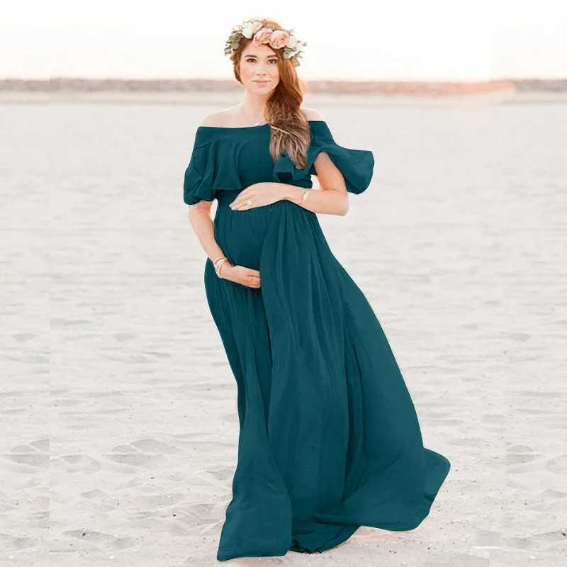 Maxi Maternity Gown Floral Dress Fancy Shooting Photo Spring Autumn Pregnant Dresses Maternity Dresses X250224