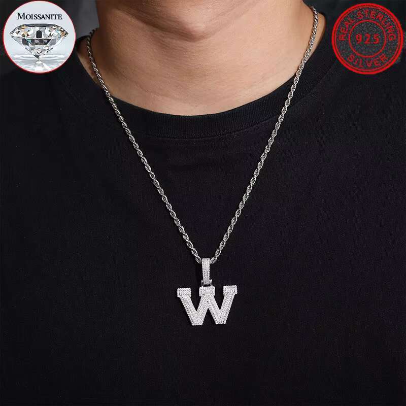 urious Gold-Plated Moissanite Necklace for Men - Sterg Sier, Iced Out Pendant, Elegant Hip Hop Style