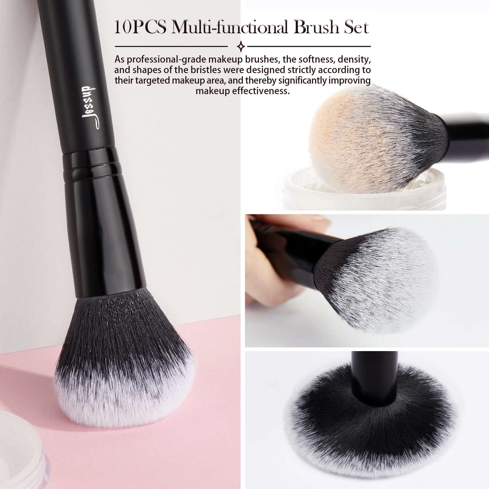 Jessup 10pcs Makeup Brushes Set Natural Synthetic Powder Foundation Eyeshadow Eyeliner Spoolie Brush Blush Eyebrow Broach T323 250305
