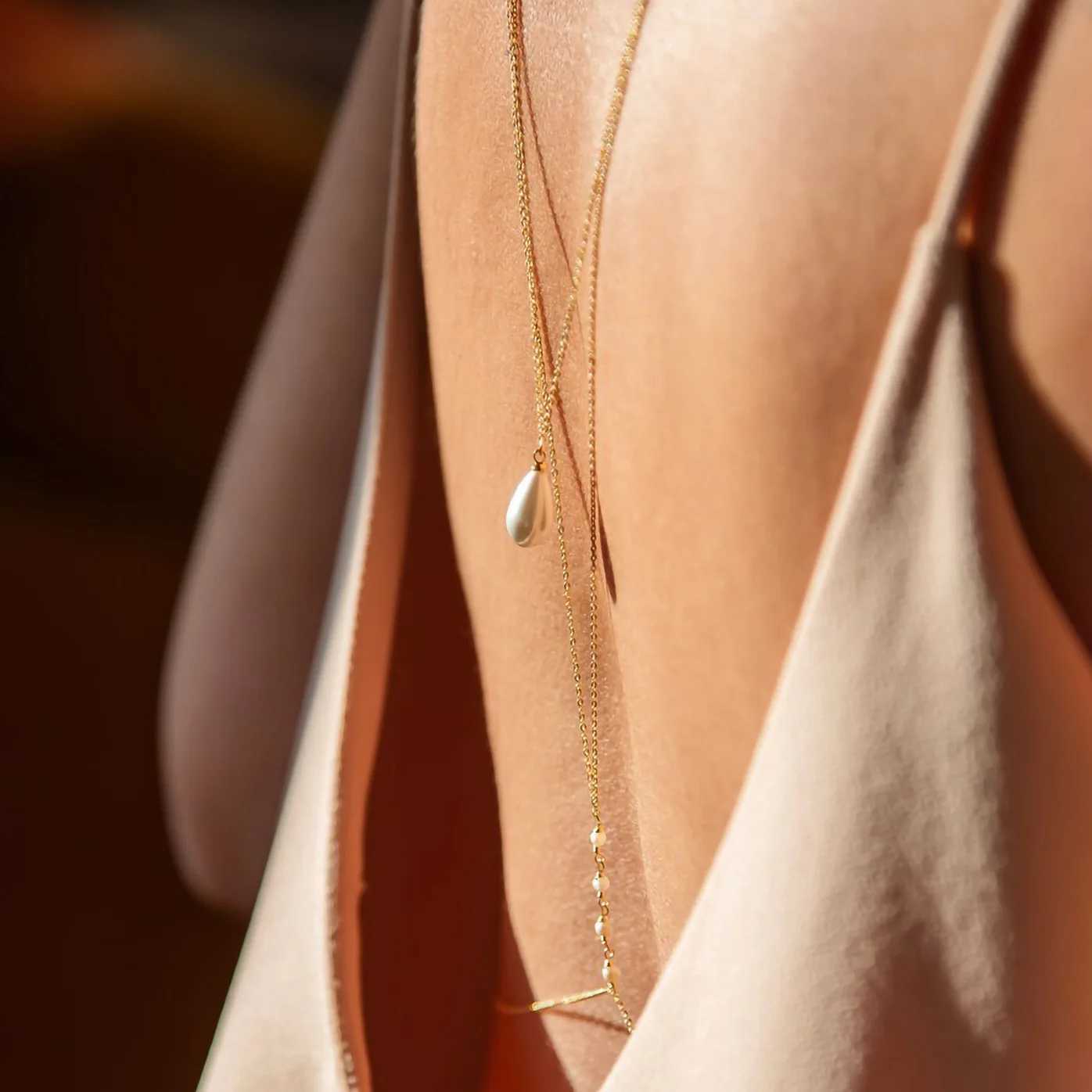 New Fashionab And Minimalist Multi-Layer Imitation Pearl Tassel Gold Colour Pendant Dorsal Chain Summe Vacation JewelyXJ250224