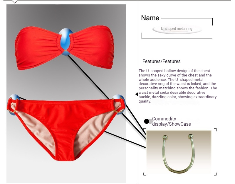 sexy swimwear 2025 new solid color strapless pleated U-shaped accessory bikini women's split swimsuit