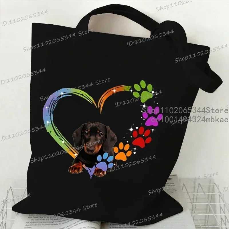 Colour Heart Dog PAW Pattern Canvas Tote Bag Women FAshion Y2K Shopping Bags Student Animal Lover Cartoon Shoulder Handbag Z250224