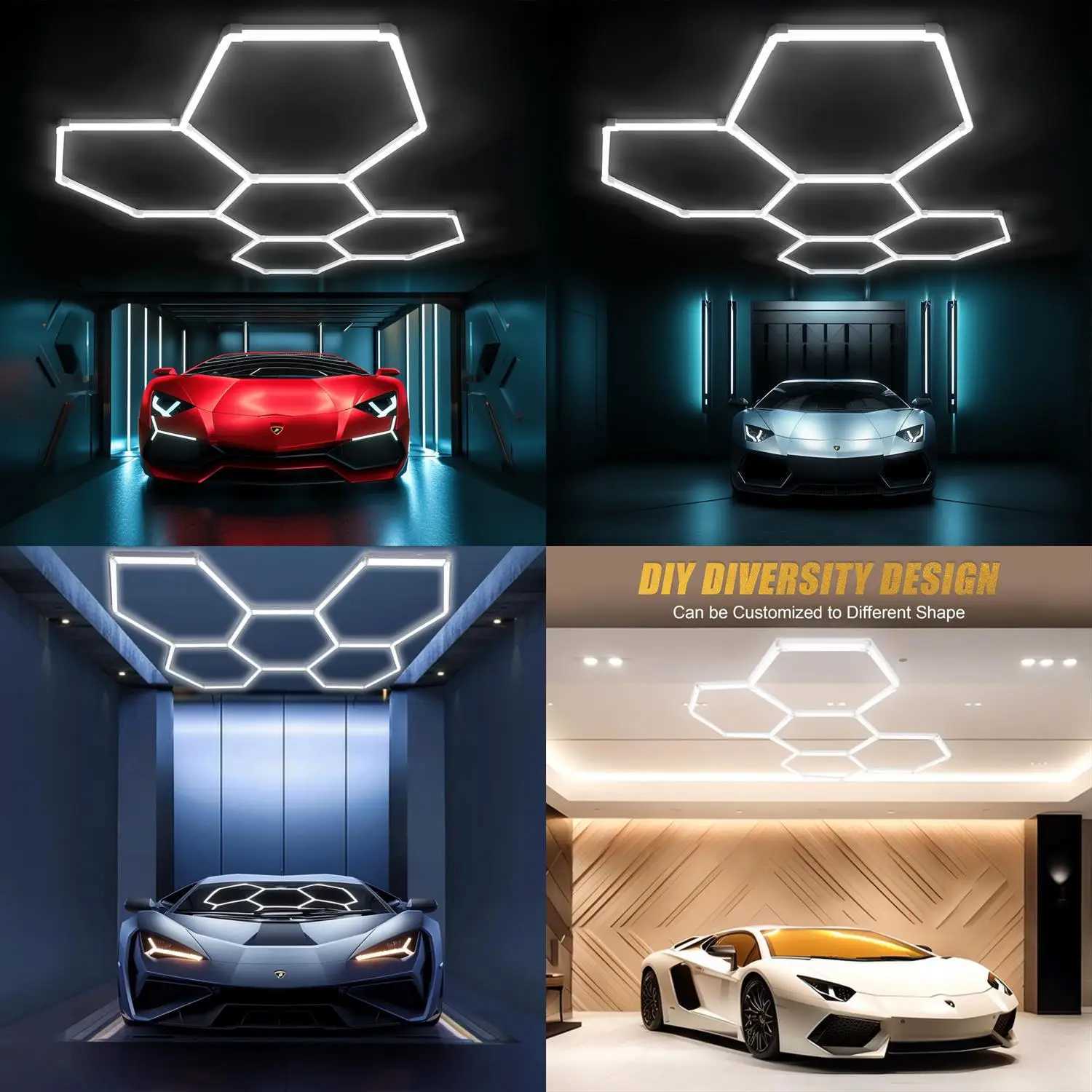 Hexagon Garage Light 25 Pack Car Tubes 6500K Super Bright 6500K Super Bright 192W 23040LM Auto Beauty Shop Gym X250225