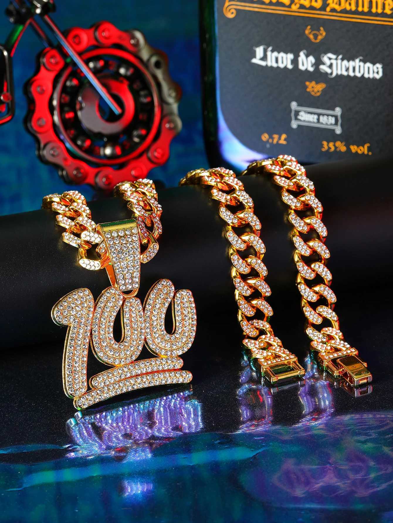 1 piece new hip hop number 100 points pendant necklace street rock punk pendant Cuban chain suitable for mens daily wear X250224