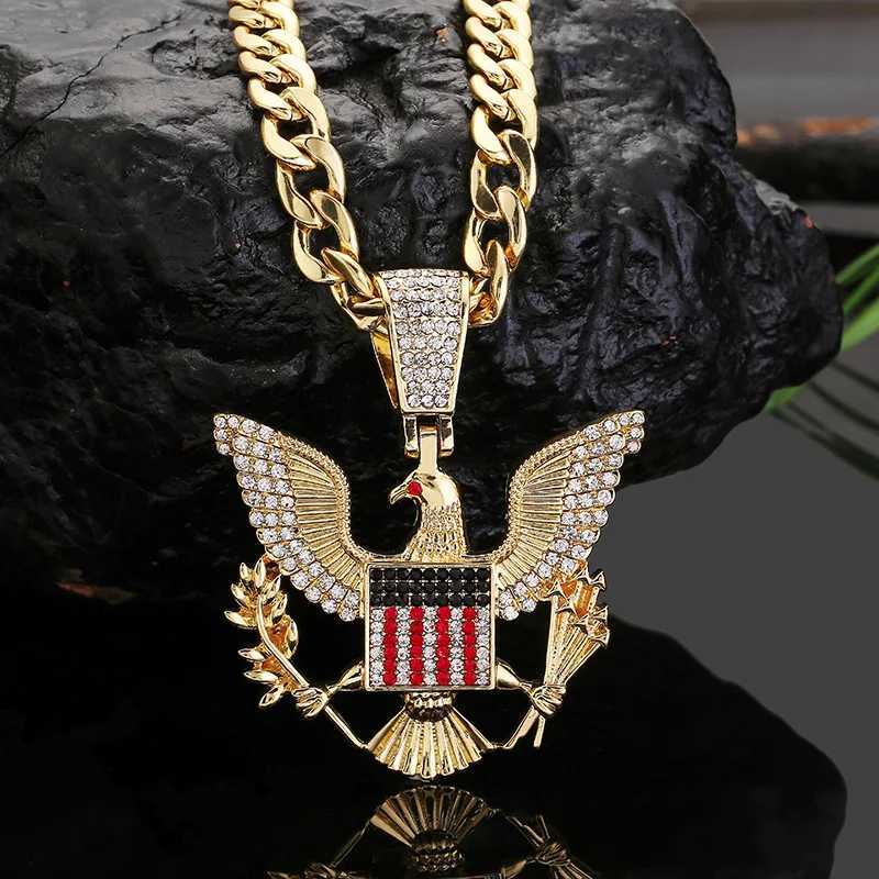 Bald badge necklace Pendant Charm Chain Necklace Gold color d Out Crystal Cuban chain Men Hip Hop Jewelry gift X250224