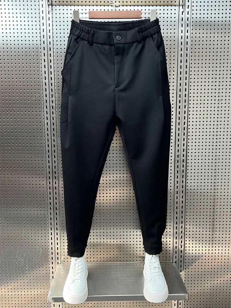 Wide leg classic set pants ultra-thin work elastic waist Trouser mens office elegant casual Trouser harem pants Korean A64 W250225