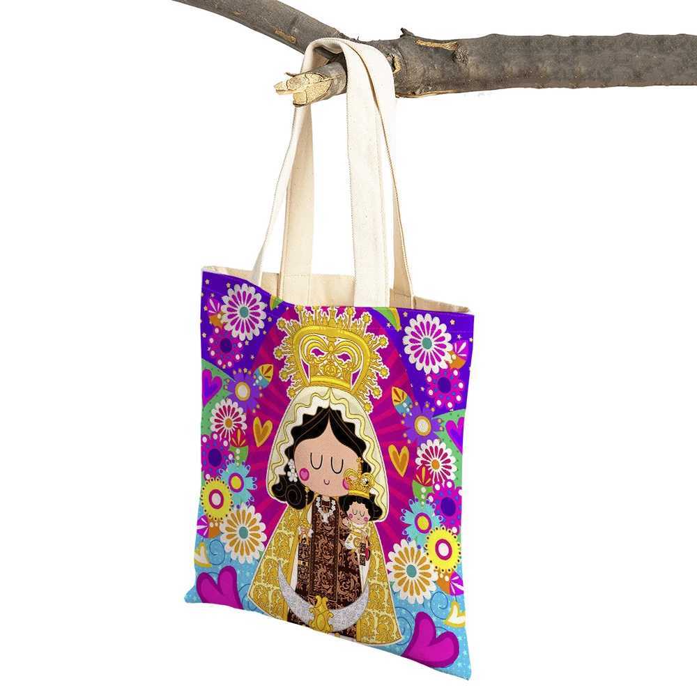 Ladies Shopping Bags Cartoon Virgin Mary Series Handbag Children Gift Cloth Women Shopper Bag Harajuku Style Student Linen Tote Z250224