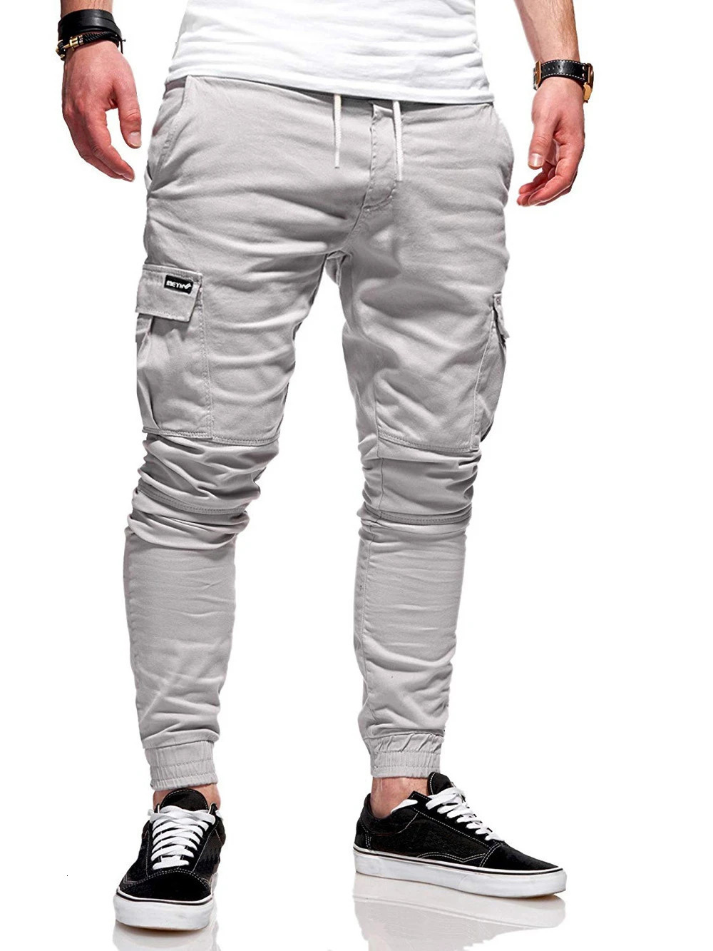 Mens Cotton Hip Hop Cargo Pants Grey Joggers Streetwear Casual Sport Trousers Training Workout Fitness Pockets Pant 250225