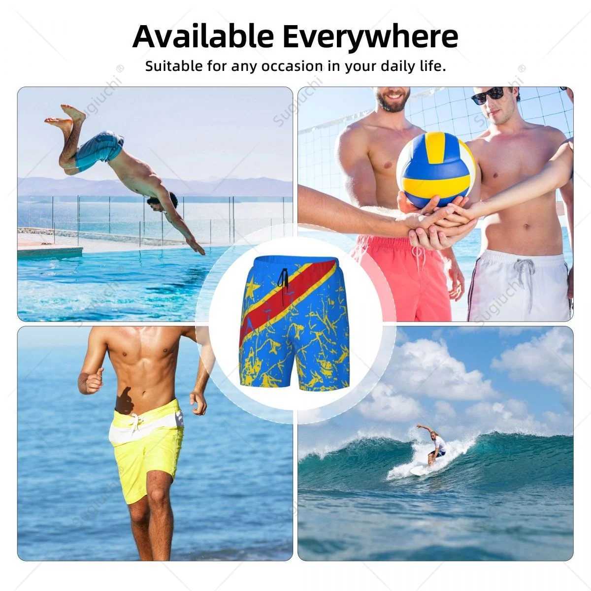 Democratic Republic Of Congo Flag 3D Mens Swimming Beach Surfing Pants Swim Shorts Trunks Compression Liner 2 in 1 Quick-DryXJ250224