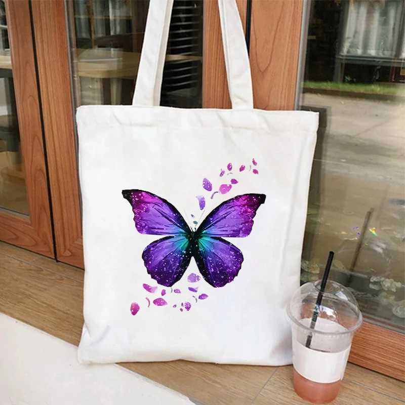 Butterfly Personalized Shoulder Shopping Bag Breathable Fashion Daily Women Canvas Handbag Reusable Large Capacity Handbag Z250224