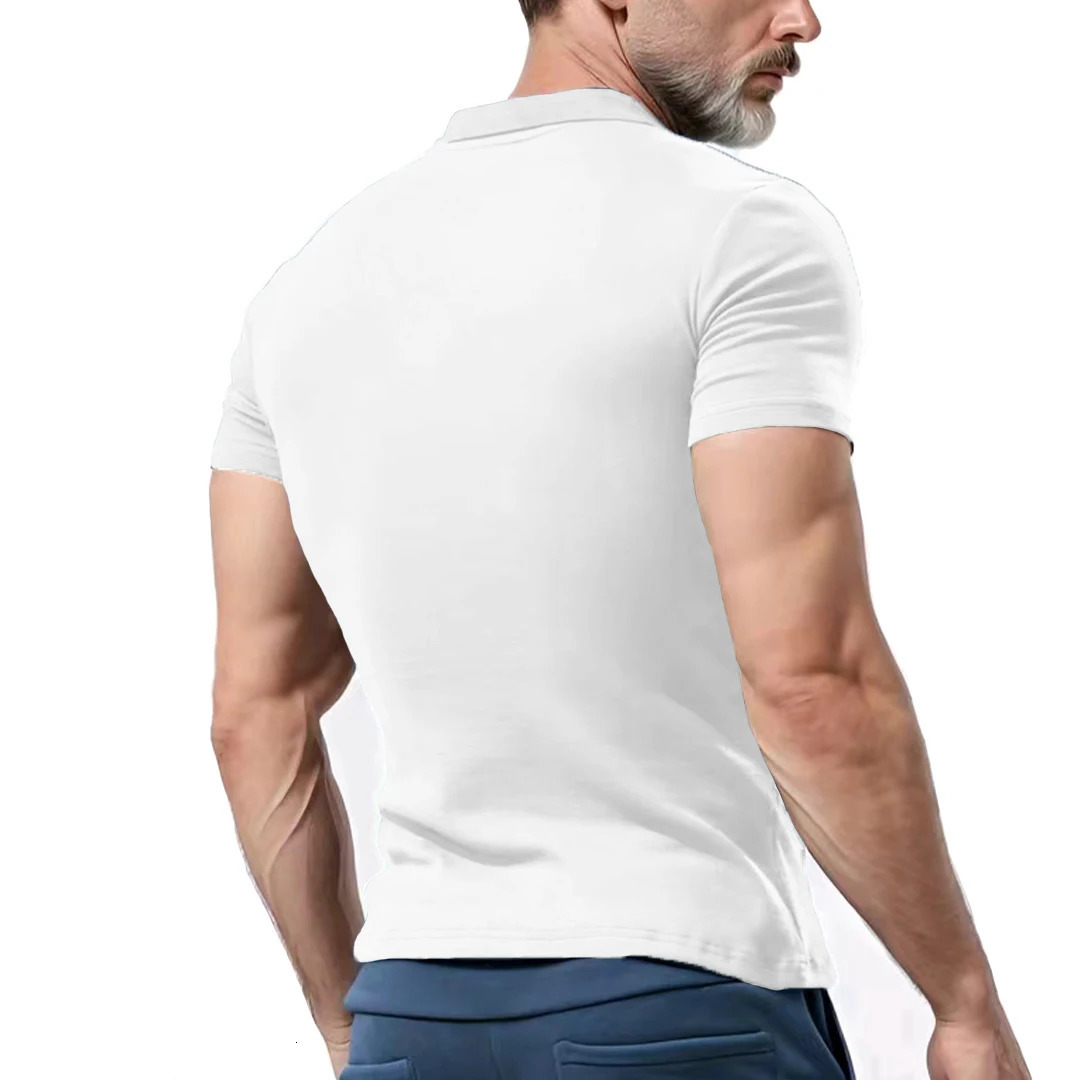 American heavy industry complex trend versatile daily heavy polo shirt turning V -neck Huafer short -sleeved mens T -shirt 250224