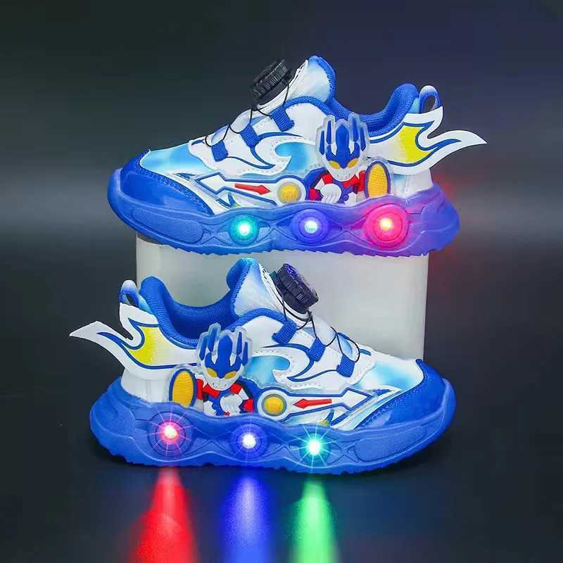 2024 Boys New Cartoon Sneakers Children Baby Spring Breathable Mesh LED Luminous Sports Shoes Kids Casual Autumn Light Up Shoes W250225