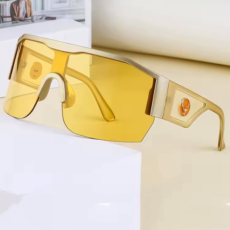 Steampunk Oversized Sunglasses Men One Piece Women Luxury Designer Steam Punk Eyewear Vintage Sun Glasses UV400 Retro Goggles Sport Rimless CB CAVALLO